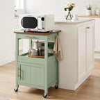 Best Choice Products Rolling Kitchen Island Cart, Single Door Cabinet W/Drawer, Sliding Tray, Outlet, Swivel Lockable Wheels, Hooks, Coffee Cart, Microwave Stand, for Dining Room - Pistachio Green