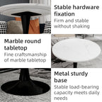 27.5" Round Side Table - White Marble Top with Tapered Pedestal Base, Modern Minimalist End Table for Living Room, Coffee Table with Sturdy Design, Easy to Clean,Black Base