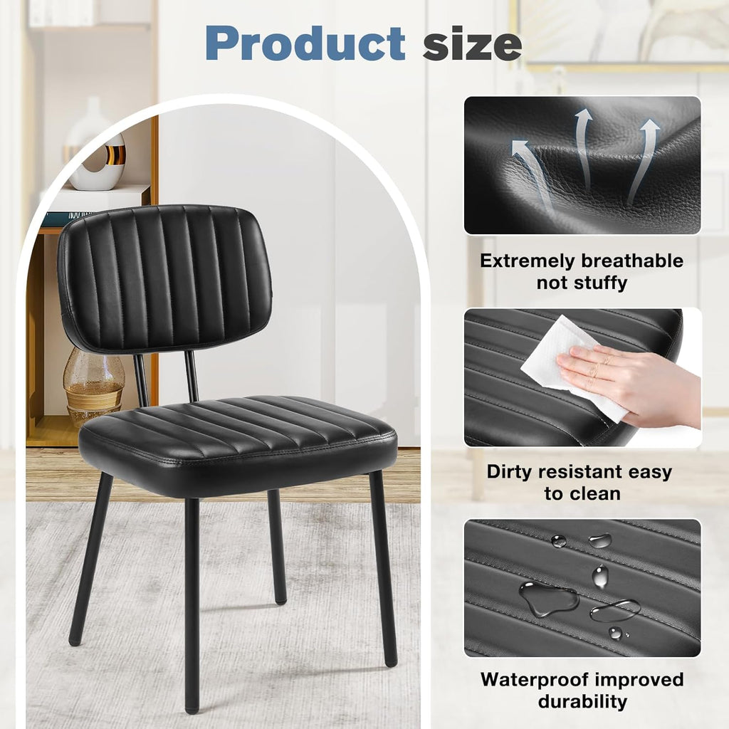 DUMOS Dining Chairs Set of 2, Upholstered Mid-Century PU Leather Accent Chair with Backrest and Metal Legs for Kitchen, Dining Room, Living Room, Black