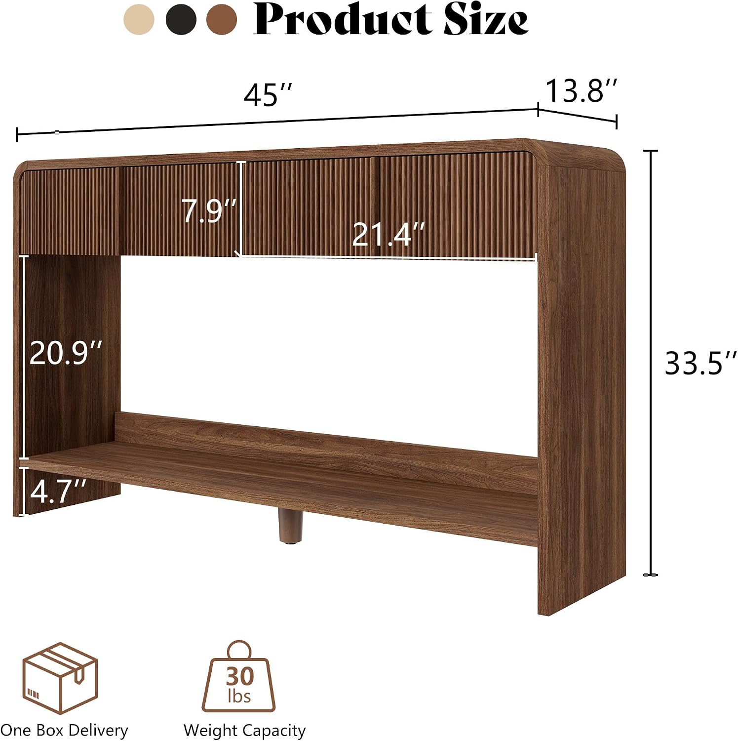 AMERLIFE 45" Fluted Console Table with 2 Drawers and Open Shelf, Modern Entryway Table with Rounded Edges, Wood Sofa Table for Hallway, Foyer, Behind Couch, Living Room, Brown