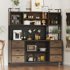ECACAD 70.9" L Sideboard Buffet Storage Cabinet with Hutch, Pegboard, 4 Metal Mesh Doors, 6 Drawers & Shelves, Kitchen Pantry Cupboard for Living Room, Dining Room, Black & Rustic Brown