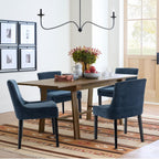 COLAMY Modern Dining Chairs Set of 2, Upholstered Accent Side Leisure Chairs with Mid Back and Wood Legs for Living Room/Dining Room-Blue