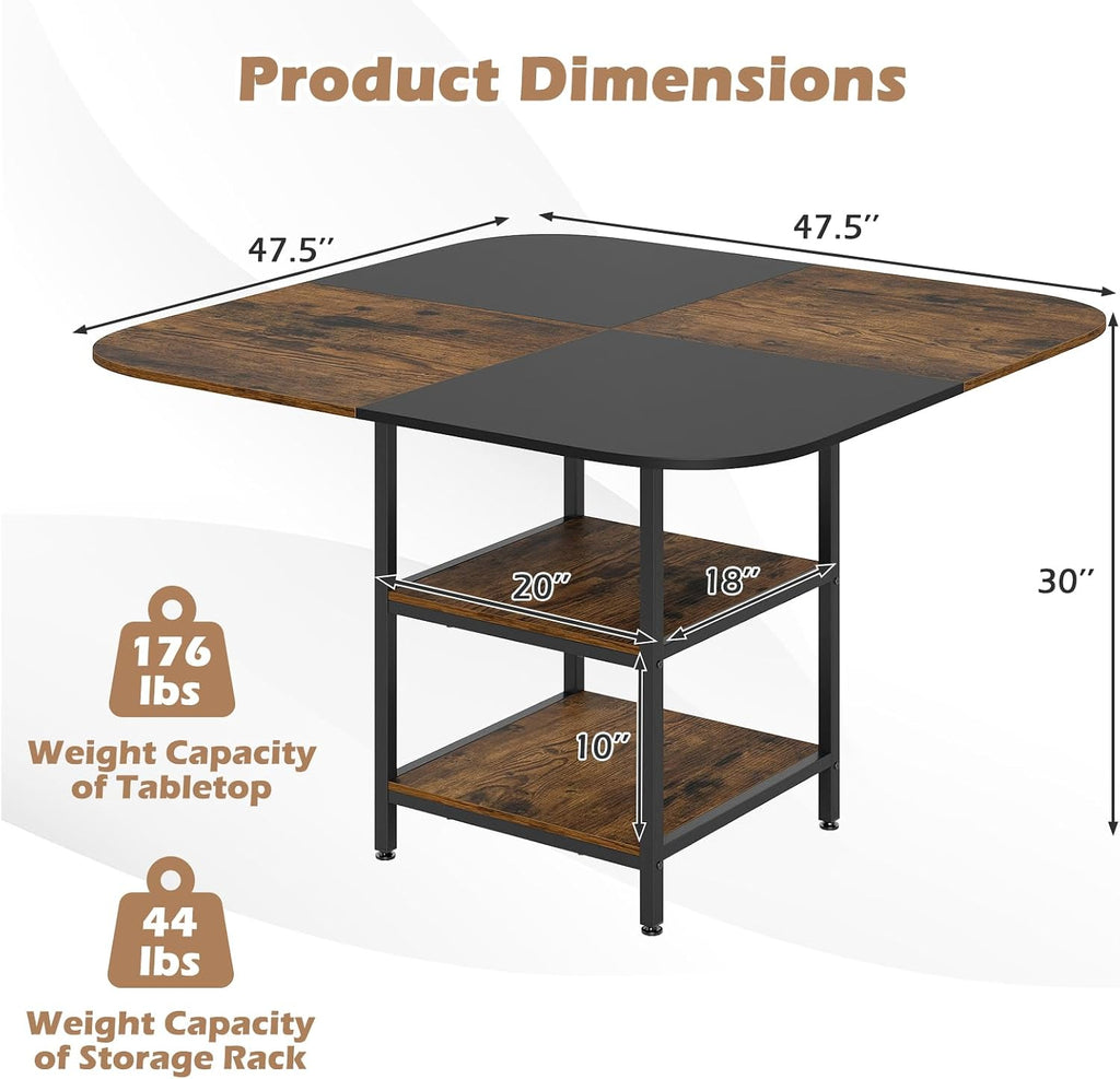 Giantex 47.5-inches Dining Table for 4, Square Kitchen Table with 2-Layer Storage Rack, Mix-Colored Tabletop, Adjustable Foot Pads, Wooden Dinner Tables for Dinette, Living Room, Restaurant