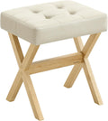 SONGMICS Makeup Stool, Padded Vanity Stool, Foot Rest, Solid Wood X Legs, for Bedroom, Closet, Entryway, 12.6 x 16.5 x 18.1 Inches, Summer Sand and Natural Beige ULSF006LF02