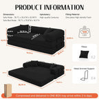 79'' Convertible Sofa Bed, Boneless Couch-in-a-Box, Corduroy Floor Futon Loveseat Sleeper, 26'' Deep Seat, Removable Machine-Wash Covers, No Assembly, 2 Pillows, Black