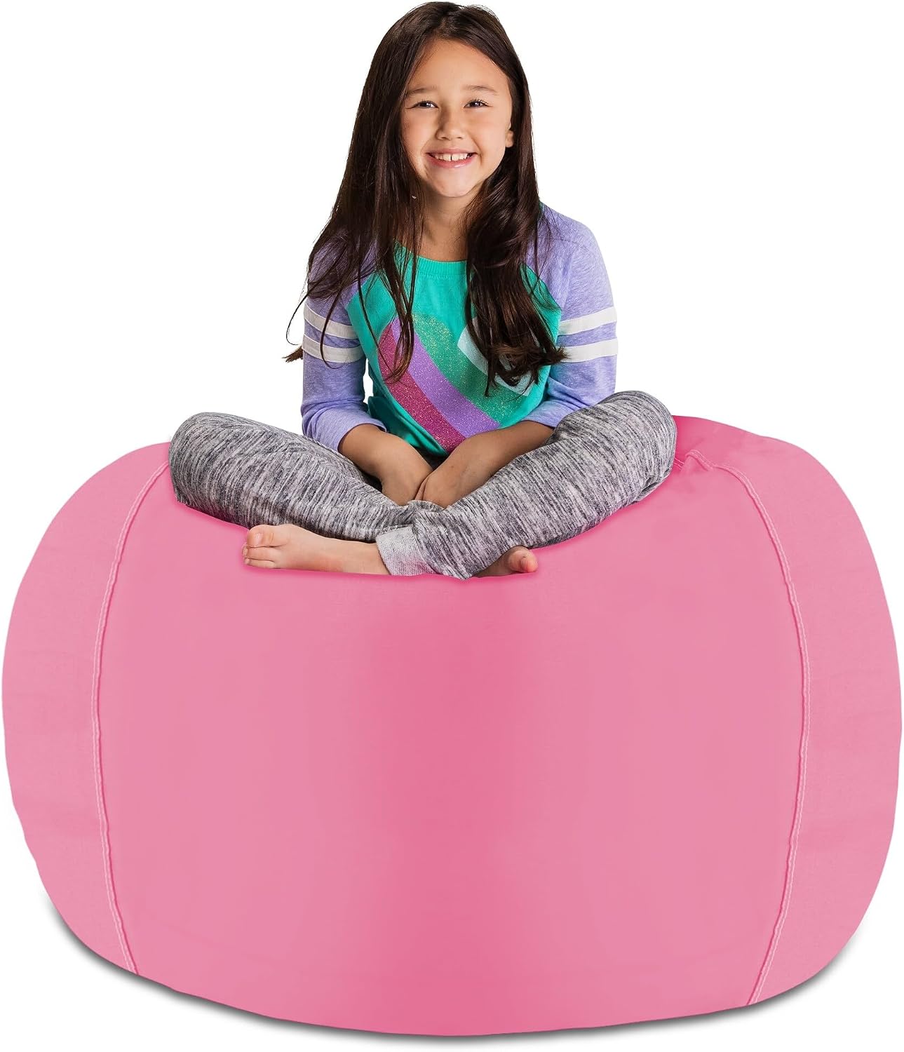 Posh Stuffable Kids Stuffed Animal Storage Bean Bag Chair Cover - Childrens Toy Organizer, X-Large 48" - Solid Pink