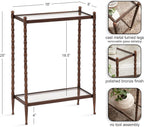 Kate and Laurel Prisha Traditional Metal Narrow Side Table, 18 x 8 x 25, Clear Glass and Bronze, Vintage Rectangle Skinny Bedroom Nightstand with Glass Tabletops for Use as Living Room End Table