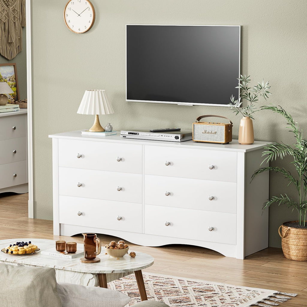 YESHOMY Dresser for Bedroom with 6 Drawer, 47.2" TV Stand, Organizer Drawers for Bedroom, Living, Hallway (Light White)