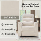 INZOY Swivel Rocker Recliner, Nursery Glider Chair, Manual Chairs Swivel Glider Recliners with Soft Backrest, Fabric Manual Reclining Sofa for Living Room Bedroom Apartment, Beige
