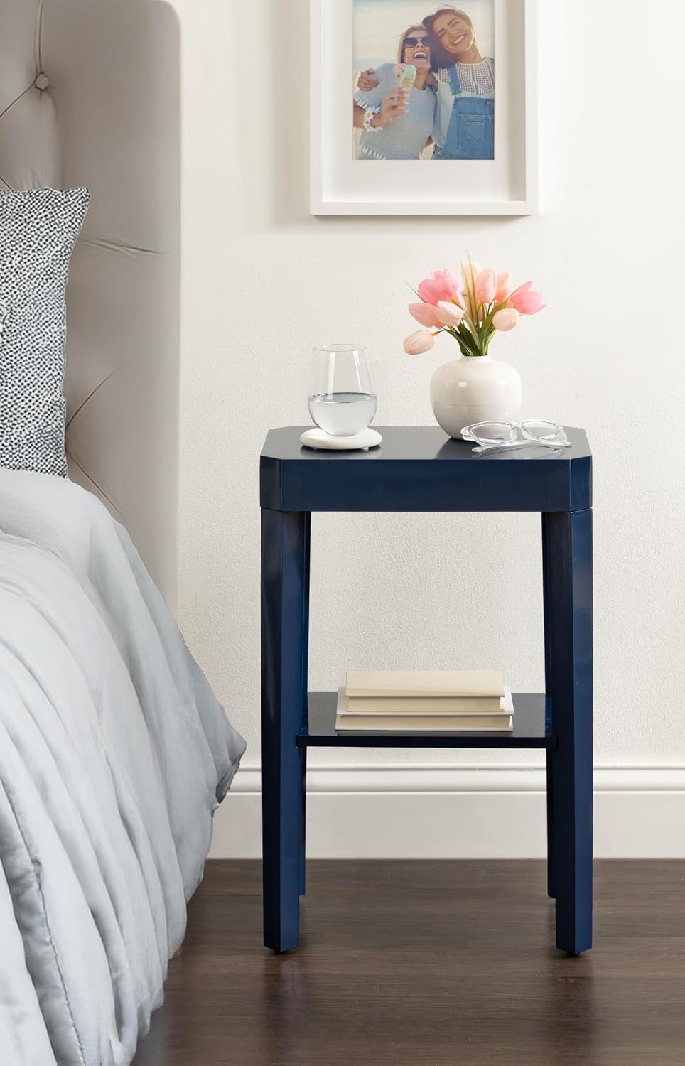 Kate and Laurel Talcott Modern Rectangle Wooden Side Table, 16 x 10 x 25, Navy Blue, Transitional Decorative Two-Tier End Table for Use as a Bedroom Nightstand or Living Room Accent