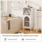 Tangkula Bathroom Floor Cabinet, Wood Side Storage Organizer with Adjustable Shelf, Tempered Glass Door, Anti-Tipping Kit & Solid Wood Legs, Narrow Cabinet for Living Room (White, 14” x 12” x 35.5”)