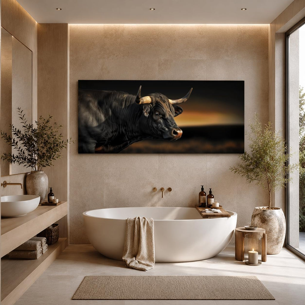 JILLICK Black Bull Sunset Canvas Wall Art, Horizontal Western Wildlife Decor for Living Room Office Bedroom 46x23 Inch, for Living Room Wall Art Decor