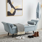 65" Velvet Storage Bench, 65" Vintage Upholstered Rolled Armed Button Tufted Stool Bench for Bedroom, Living Room, Entryway, Hallway, Dressing Room (Light Grey)