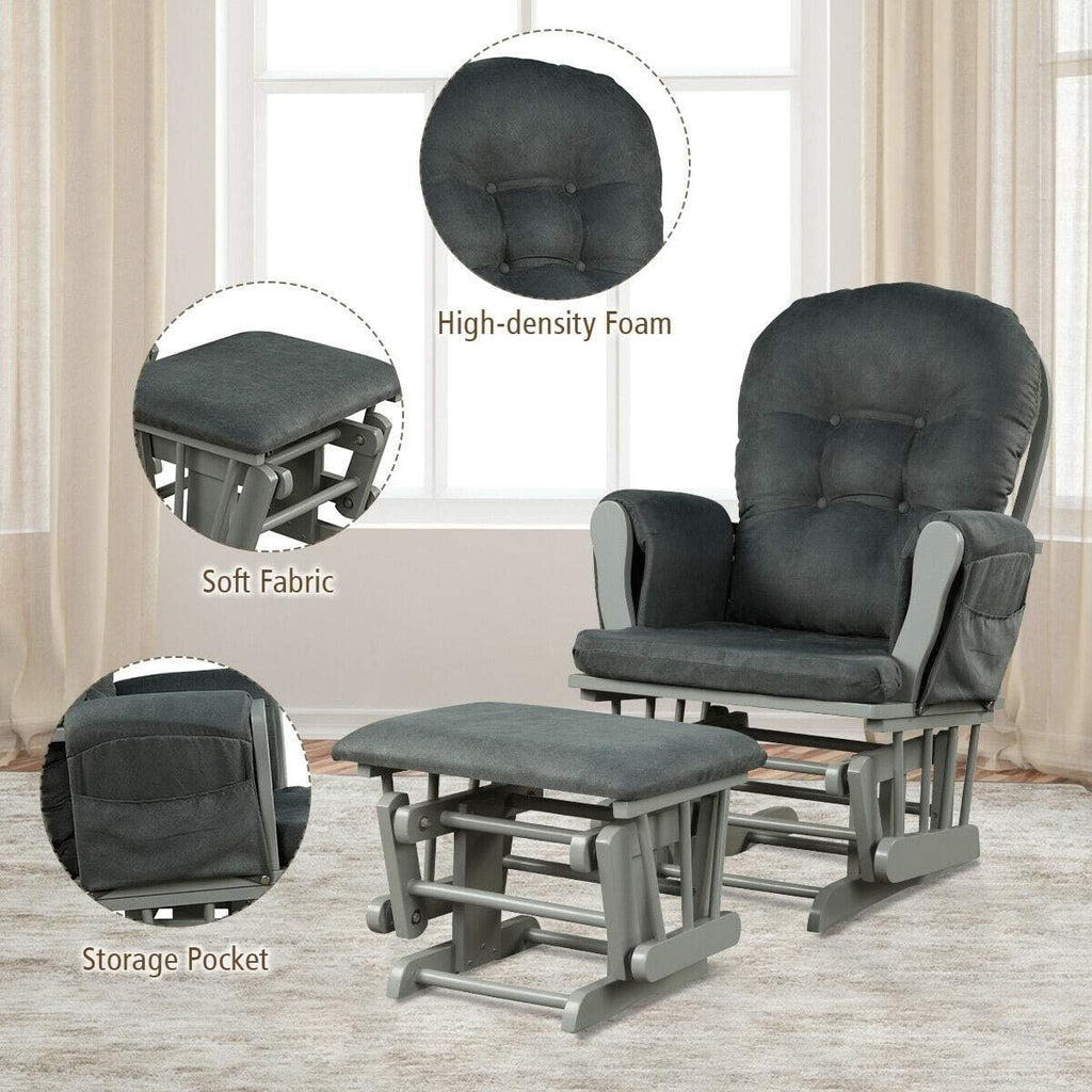 Nursery Rocking Chairs Nursery Glider Rocking Chair Wood Baby Rocker with Ottoman Cushion Upholstered Nursing Chair with Padded Arms (Gray)