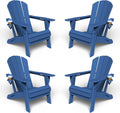 Kingdura Foldable Adirondack Chairs Set of 4, Portable HDPE All Weather Resistant Outdoor Patio Chair, Wooden Textured with Cup Holder, 380LBS Capacity for Poolside, Backyard, Fire Pit (Navy Blue)