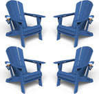 Kingdura Foldable Adirondack Chairs Set of 4, Portable HDPE All Weather Resistant Outdoor Patio Chair, Wooden Textured with Cup Holder, 380LBS Capacity for Poolside, Backyard, Fire Pit (Navy Blue)