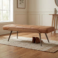 CIMOTA Mid-Century Modern Upholstered Bench, Upholstered Ottoman Bench with Solid Wood Trim and Bronze Metal Legs, 49.5" Accent Bench for Bedroom, Entryway, Living Room, End of Bed, PU Brown
