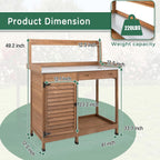 Potting Bench Table Work Bench with Storage Cabinet Outdoor Wooden Garden Workstation with Metal Tabletop/Drawer/Hooks/Open Shelf(41" LX 12.5" W X 49.2" H)