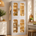 Cyclysio 67" LED Kitchen Pantry Cabinet with 6 Adjustable Shelves, Tempered Glass Doors, Built-in Color-Changing LED, Large Storage Cupboard for Kitchen, Dining, Living Room, and Bathroom, Grey