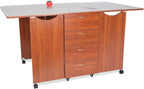 Kangaroo Kookaburra Cutting Table – Large Sewing, Quilting & Craft Workstation with Expandable 70” x 40” Surface, Storage Drawers, Shelves & Rolling Locking Casters, Teak Finish