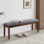 DORTALA Dining Bench, Upholstered Long Bench w/Natural Rubber Wood Legs, Foam-Padded Cushion, Linen Fabric Bench, Rustic Style for Dining Room, Kitchen, Living Room, Grey and Brown
