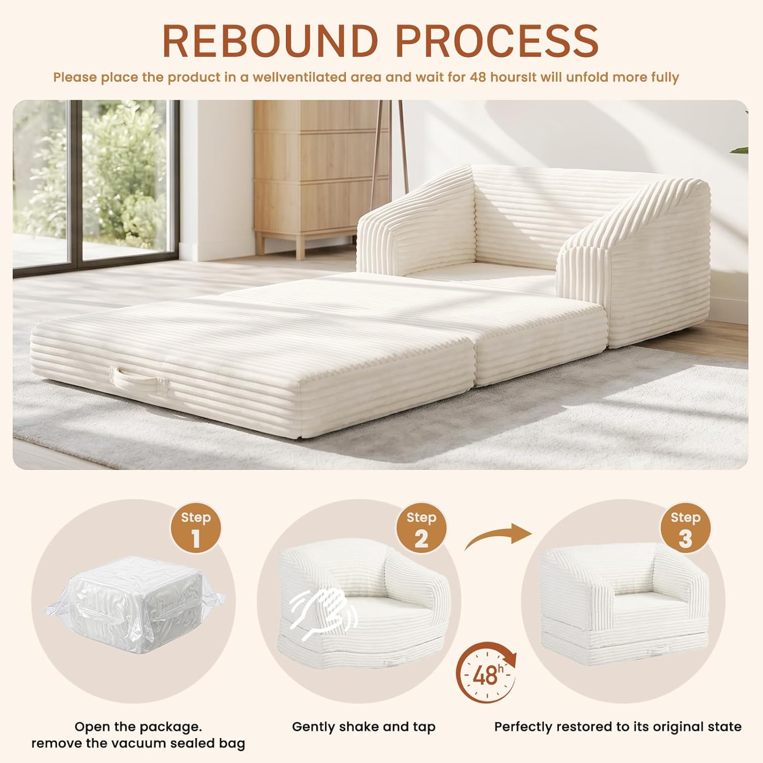 Convertible Boneless Couch Sleeper Sofa Bed, Folding Oversized Bean Bag Couch, Comfy Sofa Chairs for Adults with Filling, Single, Beige