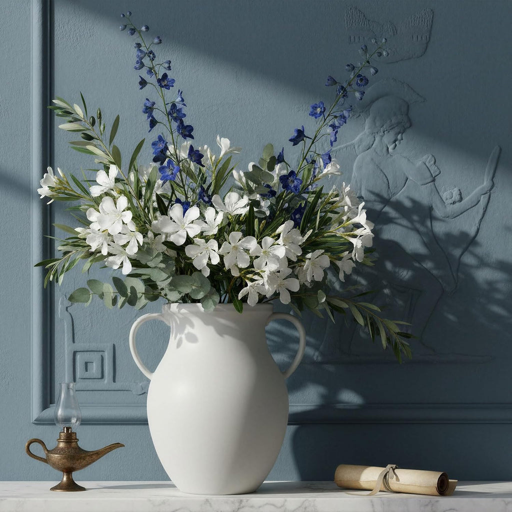 Nordic Minimalist 10 Inch Tall White Ceramic Vase, Modern Flower Vase for Dried Pampas Grass and Fresh Bouquets, Elegant Tabletop Centerpiece for Living Room, Shelf, or Entryway Decor