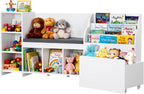 VEVOR Kids Reading Nook, Wooden Storage Bench with Backrest, Kids Bookshelf & Toy Organizer, Large Toy Box Chest for Playroom, Living Room or Entryway, Easy Assembly, 66.9 x 15.8 x 31.5 in, White