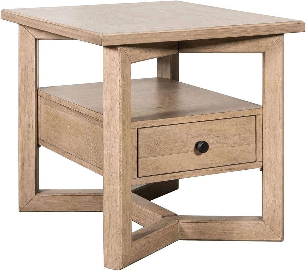Liberty Furniture Proximity Place Living Room Rectangular End Table Transitional with Storage Drawer - Barley Buff Birch Wood