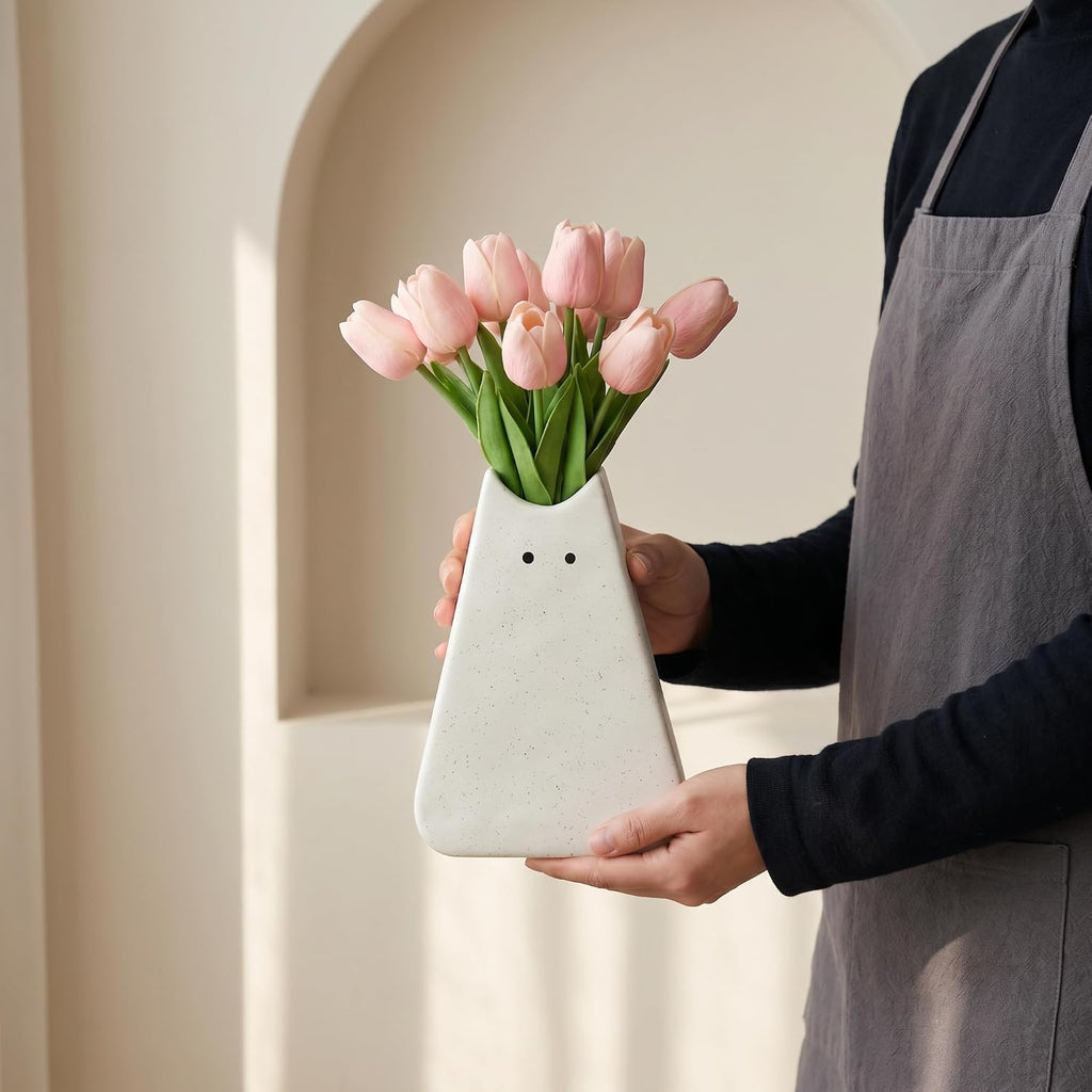 Adorable White Cat Vase - Modern, Simple & Creative Ceramic Flower Vase, Perfect Unique Gift for Girls, Women, Mothers & Cat Lovers - Ideal for Home Decor