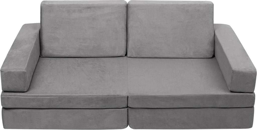 Betterhood Modular Kids Play Couch, Kids Couch Building Fort for Playroom, Children Convertible Foam Cushion for Boys and Girls (Square Armrest, Grey)