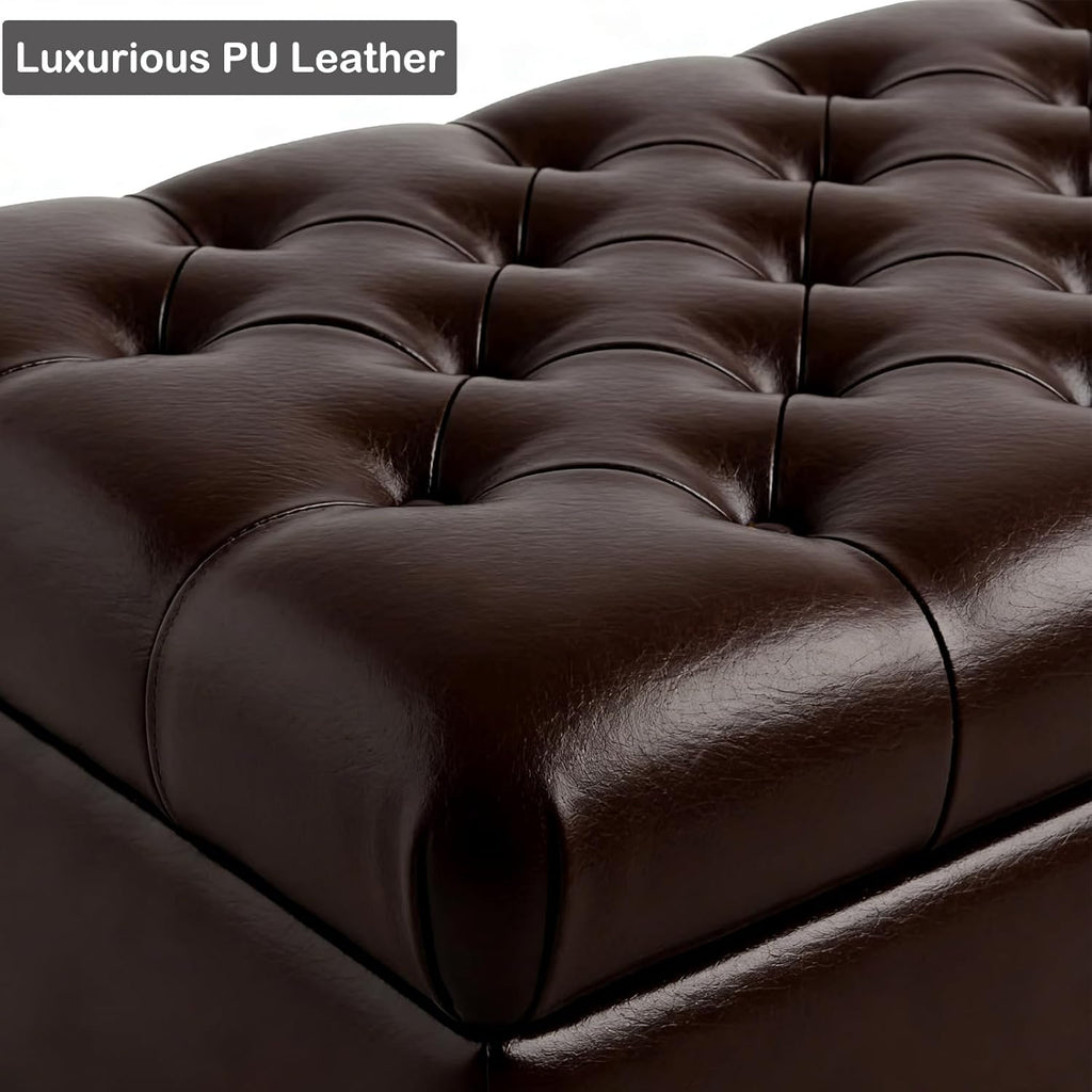 Chifee & Vingol 50" PU Ottoman with Storage Oversized End of Bed Storage Bench Upholstered Benches for Entryway, Living Room, Bedroom-Dark Brown