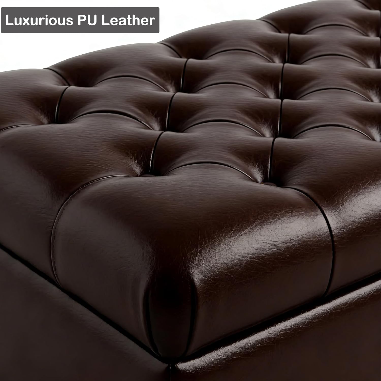 Chifee & Vingol 50" PU Ottoman with Storage Oversized End of Bed Storage Bench Upholstered Benches for Entryway, Living Room, Bedroom-Dark Brown