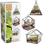 D'Eco Glass Mini Geometric Plant Terrariums 3 Pack - Triangle, House & Prism Planters for Spring Home Decor - Fill with Succulents, Cacti, Air Plants, Moss, Flowers for Plant Lovers