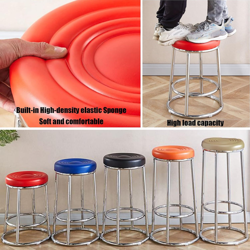 Stainless Steel Round Bar Stool, Backless Counter Stools, Office Three-Ring High Chair, for Pub Coffee Home Dinning Kitchen Island(Khaki,63cm)