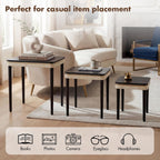 Hyfirm Black Side Table End Table Nesting Tables Set of 3, Retro Nesting Tables with Veneered Top & Gold Trim, Mid Century Modern Nesting Wood Coffee Tables for Living Room/Bedroom/Apartment