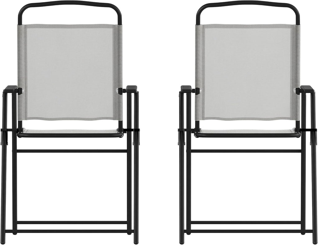 Flash Furniture Mystic Folding Patio Sling Chairs, Outdoor Textilene Lawn Chairs with Armrests, Set of 2, Gray