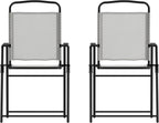 Flash Furniture Mystic Folding Patio Sling Chairs, Outdoor Textilene Lawn Chairs with Armrests, Set of 2, Gray