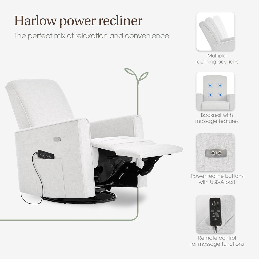 Evolur Harlow Deluxe Upholstered Plush Seating Glide Rocker, Swivel, Power Recliner USB Port with in-Built Massager, Greenguard Gold Certified, Glider Chair for Nursery in Fog Grey