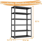 Book Shelf Metal Bookshelf 6-Tier 2400LBS Tall Bookcase Adjustable Storage Shelves Bedroom Organization and Storage Rack Display Shelves for Pantry Living Room Home Office 82"H×39.4"W×17.7"D, Black