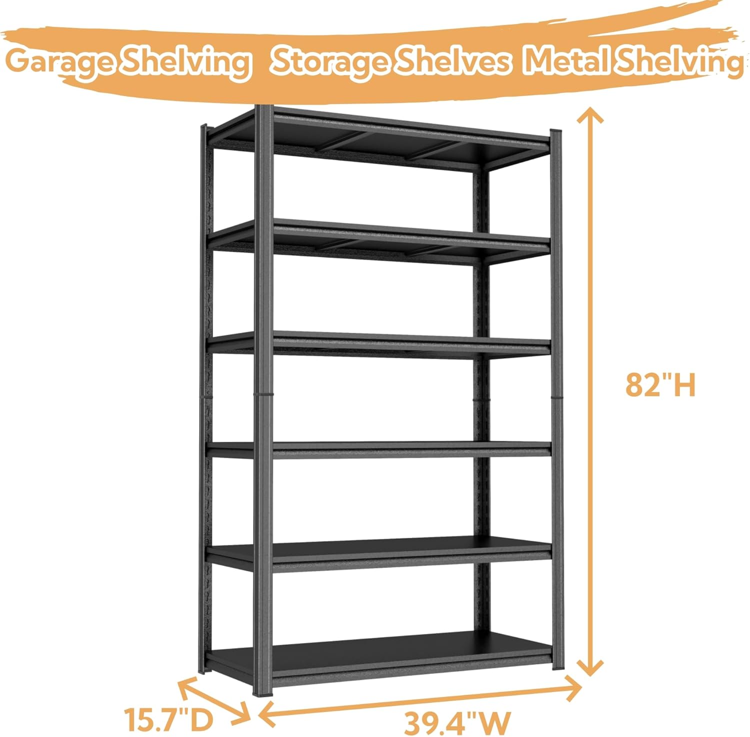 Book Shelf Metal Bookshelf 6-Tier 2400LBS Tall Bookcase Adjustable Storage Shelves Bedroom Organization and Storage Rack Display Shelves for Pantry Living Room Home Office 82"H×39.4"W×17.7"D, Black