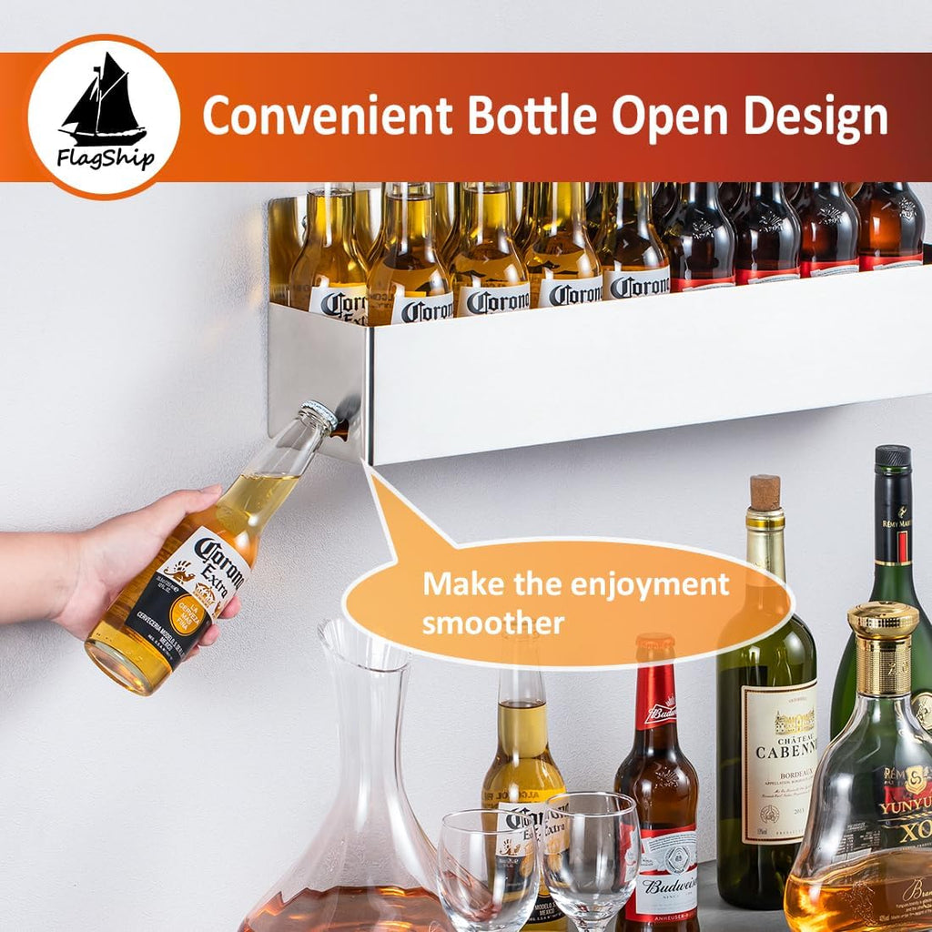 FlagShip Speed Rail 22 Inch Stainless Steel Liquor Bottle Holder Wall Mounted Syrup Rack Bottle Storage for Bar,Kitchen,Coffee Station