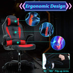 Gaming Chair Ergonomic Home Office Video Game Chairs Massage PU Leather Computer Chair Adjustable Swivel Chairs with Lumbar Support Headrest, Red