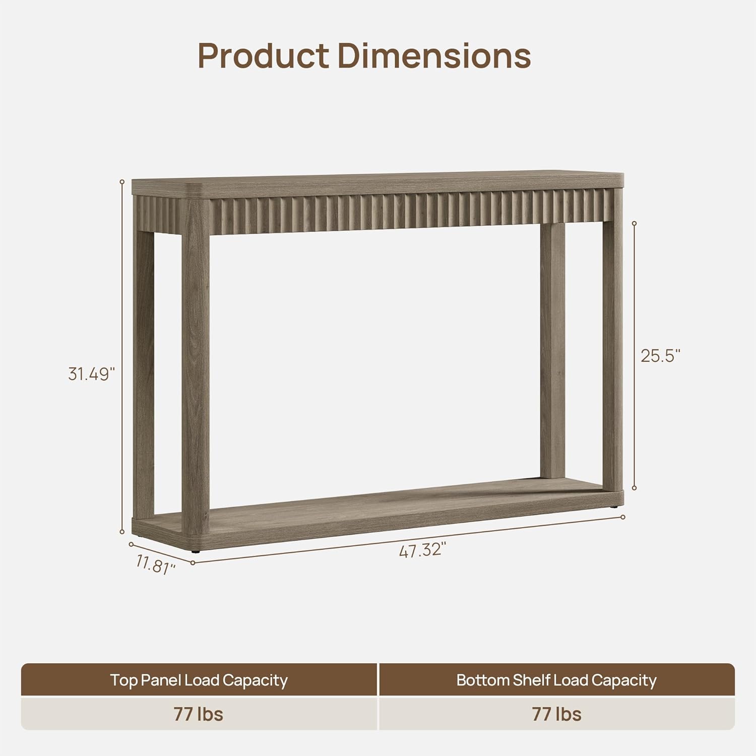 SICOTAS Entryway Table with Storage Shelf, Modern Console Table, Fluted Narrow Entry Table 94.64" Entry Way Table, Wooden Couch Table Behind Sofa for Living Room Hallway Entrance Foyer, Grey Alder