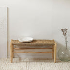 Home Maison Plaited Checked Bench 100 cm Raw Laurel Wood and Doum Palm Fibre, Natural, 100 x 35 x 35 cm