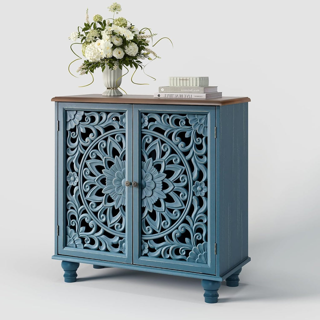 Jiansu furni Accent Cabinet with Carved Doors,Sideboard Buffet Cabinet with Storage