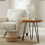 WELLAND Live Edge Side Table with Hairpin Legs, Natural Edge Side Table, Small Nightstand Wood, 15.5" Tall