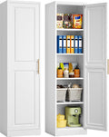 SISESOL 71" Tall Narrow Storage Cabinet with 1 Door and 5 Shelves,Slim Kitchen Pantry Cabinet,White Metal Bathroom Cabinets,Large Cupboard for Home,Kitchen,Laundry,Bathroom