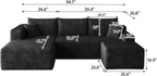 JINGLING 25.6 Inch Plush Corduroy Ottoman, Modular Sectional Foot Rest for Living Room, Upholstered Cloud Ottoman for Boneless Couch in a Box, Compressed Memory Foam, No Assembly Require, Black