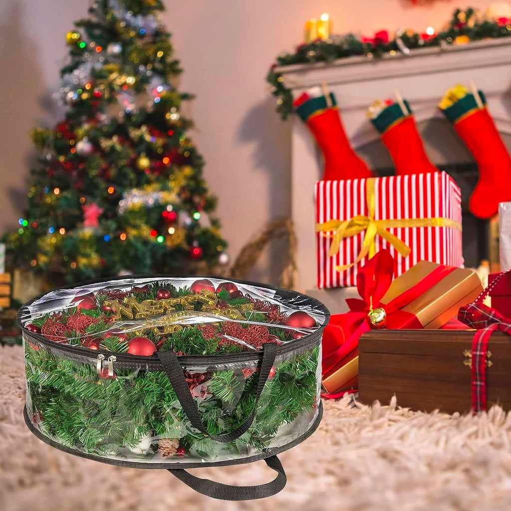 2 Pack 30X8 Inch Wreath Storage Bag, Christmas Wreath Clear Storage Container with Dual Zippered and Reinforced Handle for Xmas Holiday Seasonal Wreath Garland